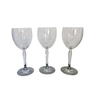 Vintage Clear Ribbed Wine Water Goblets Set of 3 Fluted Stemmed Glasses